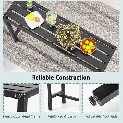 COSTWAY Outdoor Bar Table 55-inch Wide, Narrow Counter Height Dining Table with Waterproof Top and Heavy-Duty Metal Frame, Rectangular Pub Table for Garden Patio Backyard Poolside, Black | with Waterproof Top and Heavy-Duty Metal Frame, Rectangular Pub...