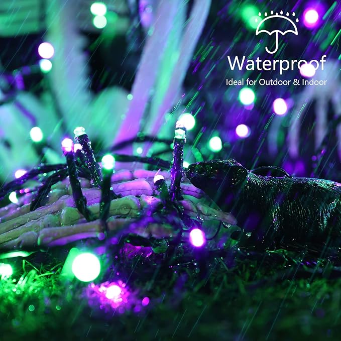 Brizled Outdoor Halloween String Lights Indoor Mini Purple & Green Light | 240 LED 95.14ft; 8 Modes; Connectable; Timer; Waterproof; Plugin Mini Twinkle Fairy Light for Outside Spooky Tree Decoration