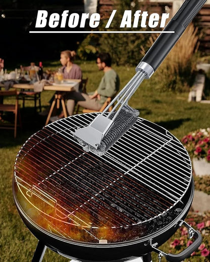 Grill Brush and Scraper, Adjustable Handle BBQ Grill Brush for Outdoor Grill，Extra Strong BBQ Cleaner Accessories for Gas/Charcoal Grilling Grates