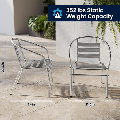 Flash Furniture 23.5 in Aluminum Square Bistro Table with 4 Chairs | Indoor/Outdoor Use, Slat Back, Slat Back Chairs