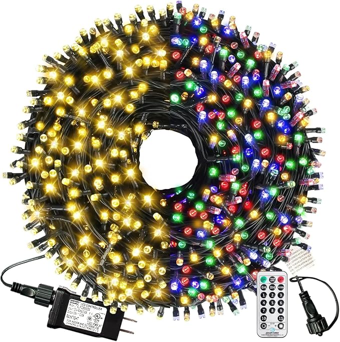 170ft 500 LED Christmas Lights, 3 in 1 Color Changing Christms Tree Lights | 11 Modes and Remote for Outdoor Indoor Decor Christms Light(Warm White & Multicolor & Combination) (170FT)