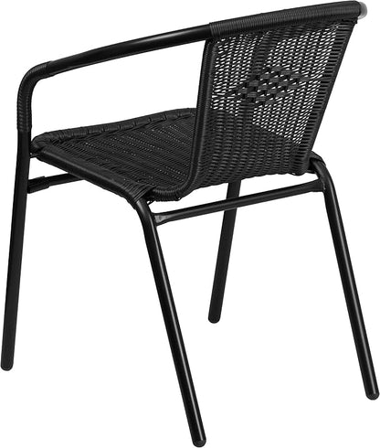 Flash Furniture Modern Rattan Indoor/Outdoor Restaurant Dining Chairs, Stackable Rattan Bistro Chairs for Patio or Restaurant, Set of 2, Black