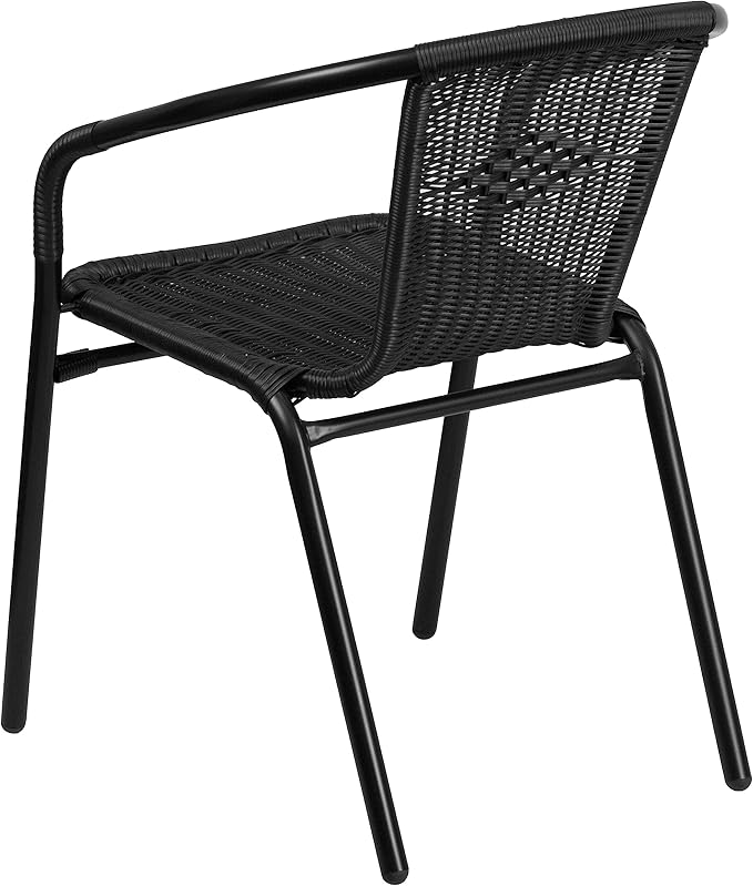 Flash Furniture Lila Black Rattan Indoor-Outdoor Restaurant Stack Chair