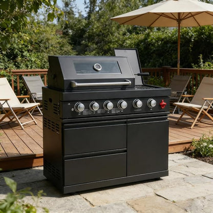 46" Stainless Steel Outdoor Kitchen BBQ Island Grill with LPG Black | Stainless Steel Outdoor Kitchen Island, 6-Burner 75300 BTU Propane Gas BBQ Grill