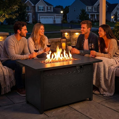 42 Inch Propane Fire Pit Table, 50,000 BTU Outdoor Gas Fire Pits with Removable Lid, 2 in 1 Rectangular Firepit Table for Outside Patio Deck and Garden (Black)