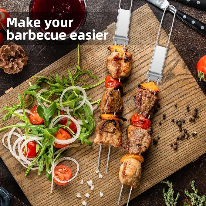 Stainless Steel Skewers for Grilling, 13"（6PCS）Dual-Prong Flat with Slider