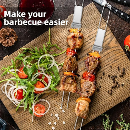 Stainless Steel Skewers for Grilling, 13"（6PCS）Dual-Prong Flat with Slider
