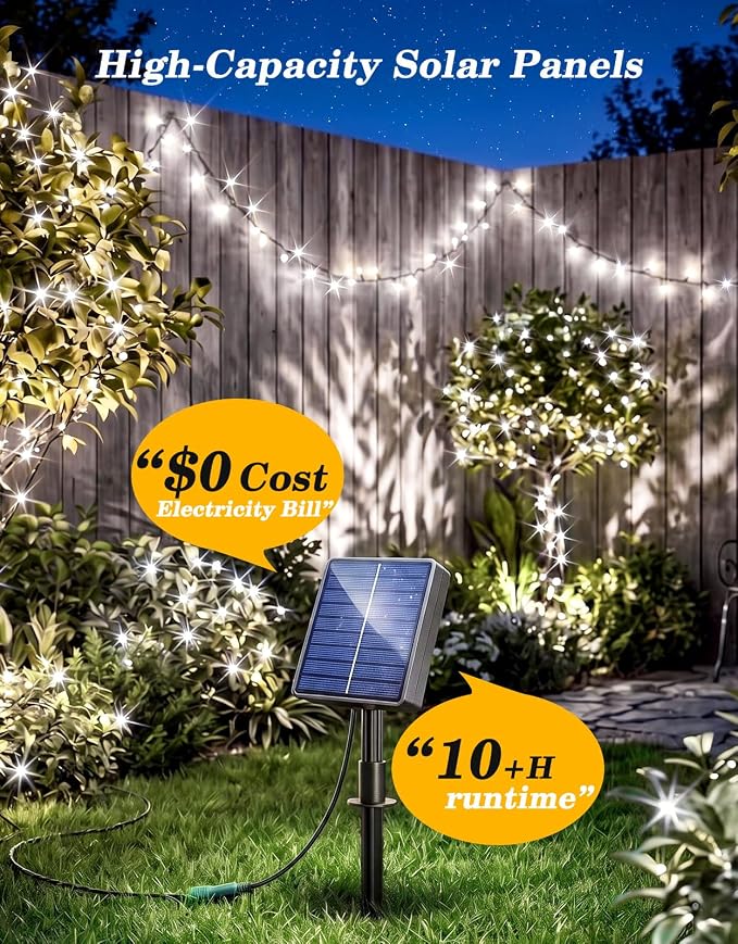 2 Pack 100LED Solar Christmas String Lights Outdoor Waterproof | Total 66FT Twinkle Lights with 8 Lighting Modes Remote for Outside Christmas Trees Decorations, Cool White