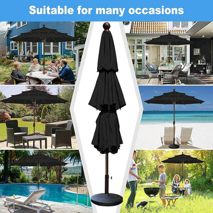 Eurmax USA 10-Year-Non-Fading 10FT 3-Tier Outdoor Patio Market Umbrella,UPF50+ UV Resistant,Heavy Duty Commercial Grade,Crank Lift Design,Windproof Vented Top for Garden,Pool,Deck,Black