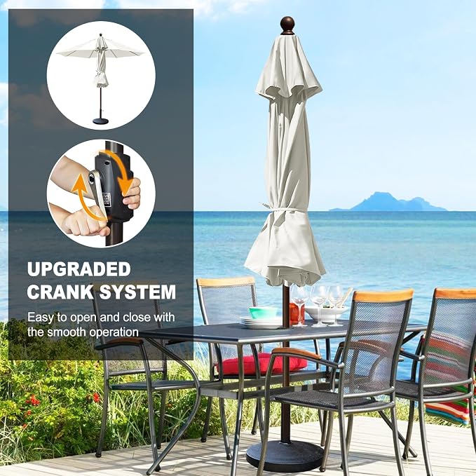 Eurmax USA 10-Year-Non-Fading 10FT Outdoor Patio Market Umbrella,UPF50+ UV Resistant Sun Shade,Heavy Duty Commercial Grade,Crank Lift Design,Windproof Vented Top for Garden,Pool,Deck,Natural