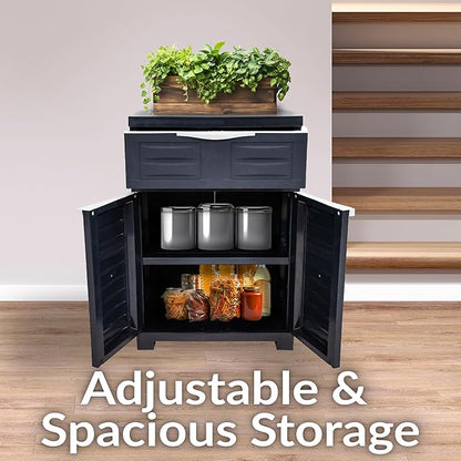 Sunnydaze 34.5" H Resin Garage Storage Cabinet - Garage Cabinet with Adjustable Shelf - Freestanding Utility Storage for Laundry Room, Office, Basement - Charcoal