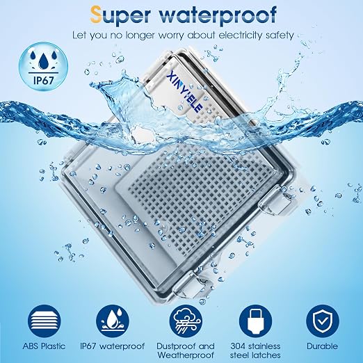 Waterproof Outdoor Project ABS Plastic Junction Box IP67 Weatherproof Dustproof Enclosure with Hinged Cover, Mounting Plate,Wall Brackets for Power Project (Clear, 5.9"x5.9"x3.5")
