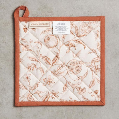 Maison d' Hermine Pot Holders 100% Cotton Potholders (8" x 8", Pack of 1) | Heat Resistant Hot Pads with Loop BBQ Cooking Baking Hotel Kitchen Handling Hot Pans Thanksgiving Christmas - Vintage Harvest