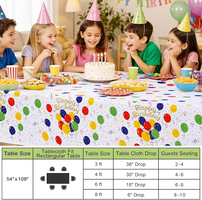 Smiry Disposable Table Cloth - 6 Pack, 54 x 108 Inch Waterproof Rectangle Tablecloths for Parties, Decorative Plastic Table Cover, Leakproof & Sturdy, Colorful Balloons