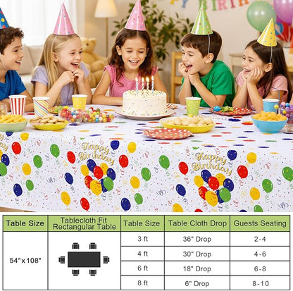 Smiry Disposable Table Cloth - 6 Pack, 54 x 108 Inch Waterproof Rectangle Tablecloths for Parties, Decorative Plastic Table Cover, Leakproof & Sturdy, Colorful Balloons