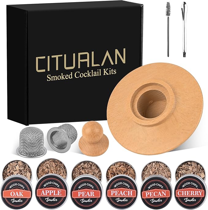 11 Pcs Whiskey Smoker Kit with 6 Wood Chip Flavors- Cocktail Smoker Infuser Kit, Old Fashioned Drink Smoker Kit, Birthday Bourbon Whiskey Valentine's Day Gift for Men, Husband, Him