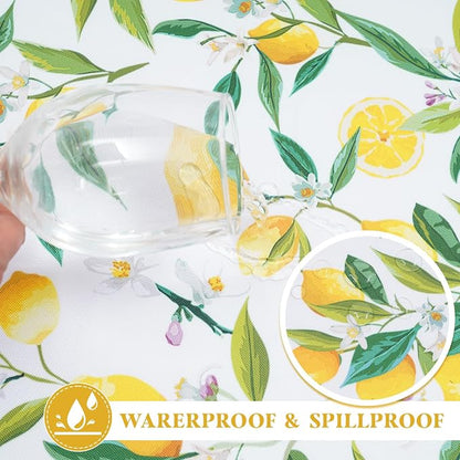 SquarePie Outdoor Tablecloth with Umbrella Hole Rectangle - 60x84 Inch Water Resistant SpillProof Zippered Patio Table Cover for Spring Summer Garden Camping Poolside Picnic, Summer Lemon