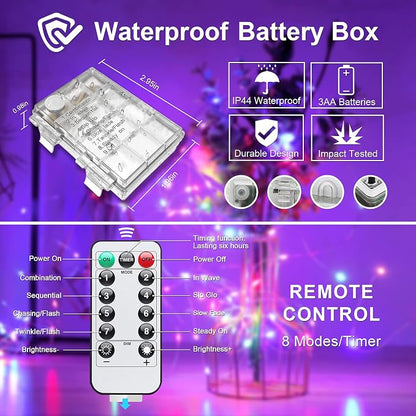 JMEXSUSS 33ft 100 LED Purple Christmas Lights, Battery Operated Christmas Lights with Remote Indoor Outdoor, Purple String Lights for Tree Room Proch Yard Xmas Decor (Pack of 2)