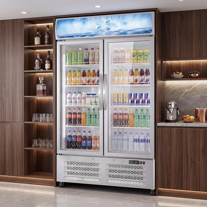 IDEALHOUSE Commercial Refrigerators, 26.8 Cu.Ft Beverage Cooler, Commercial Fridge with Glass Door Display, LED Light Adjustable Shelves Drink Cooler for Restaurant Grocery Store Home, White