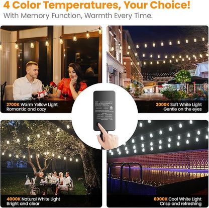 Kawaya Outdoor String Lights for Patio - ST38 Outside IP65 Waterproof Hanging Light with 2700k~6000k Dimmable - 100FT Led Edison Lights for Cafe Bistro Yard Gazebo Porch