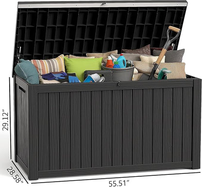 200 Gallon Deck Box Large Outdoor Storage Box Waterproof for Patio Furniture,Outdoor Cushions,Garden Tools and Pool Supplies,Weatherproof(Black,200Gallon)