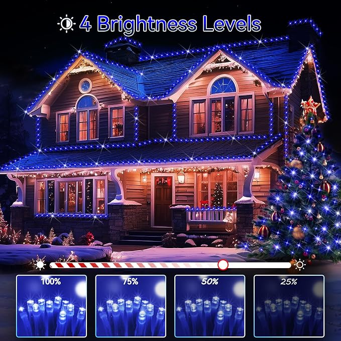 Hezbjiti 2 Pack 1000 LED 403 FT Christmas String Lights Outdoor, 8 Lighting Modes IP44 Waterproof Fairy Lights with Timer and Dimmable Function for Party Tree Decorations (Blue, Clear Wire)
