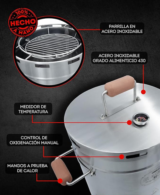 EL BARRIL 30LBS Lite Large Barrel Smoker Grill – Juicy, Even BBQ Every Time, 430 Stainless Steel, Vertical Charcoal Barrel Grill and Rust-Resistant Design, Perfect for Family, Parties & Outdoor