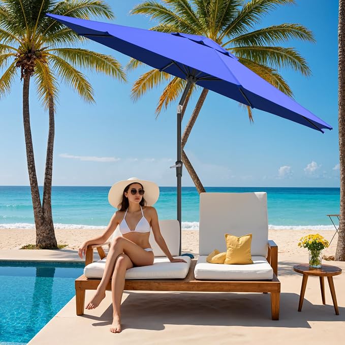 Outdoor Patio Umbrella, Table Umbrella with Push Button Tilt and Crank, 8 Ribs Market Umbrella