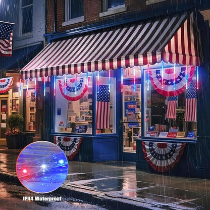JMEXSUSS Red White and Blue Solar Lights, 8 Tube 144 LEDs | Patriotic Solar Meteor Shower Lights Waterproof for Independence Day, Gardens, Tree, Outdoor 4th of July Decorations