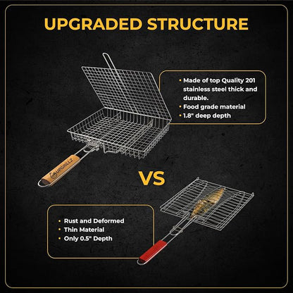 UPGRILLZ Fish Grill Baskets for Outdoor Grill Vegetables, Fish Grilling rack for Grill, BBQ Grilling Basket, Stainless steel Grill Basket for Veggies, shrimp