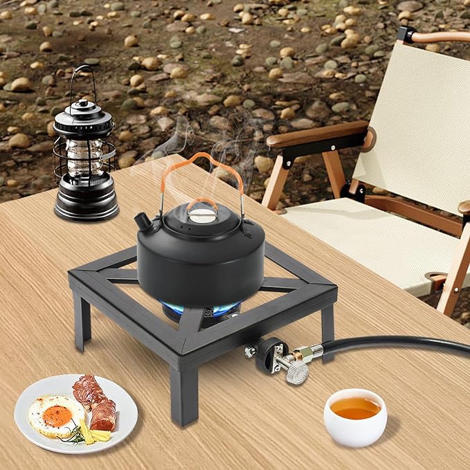 Portable Single Burner, Outdoor Gas Stove Propane Cooker with Adjustable 0-10PSI Regulator & 1.2m Long Hose, 8000W High Power for Camping, BBQ, Picnic, Home Brewing