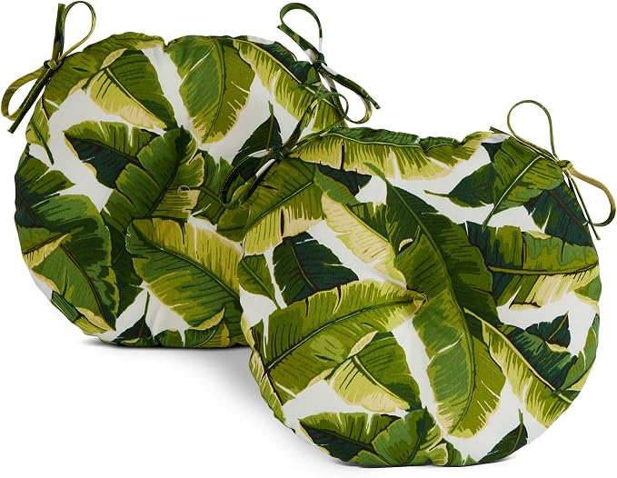 Greendale Home Fashions Tropical White Outdoor 15-inch Bistro Seat Cushion, Set of 2