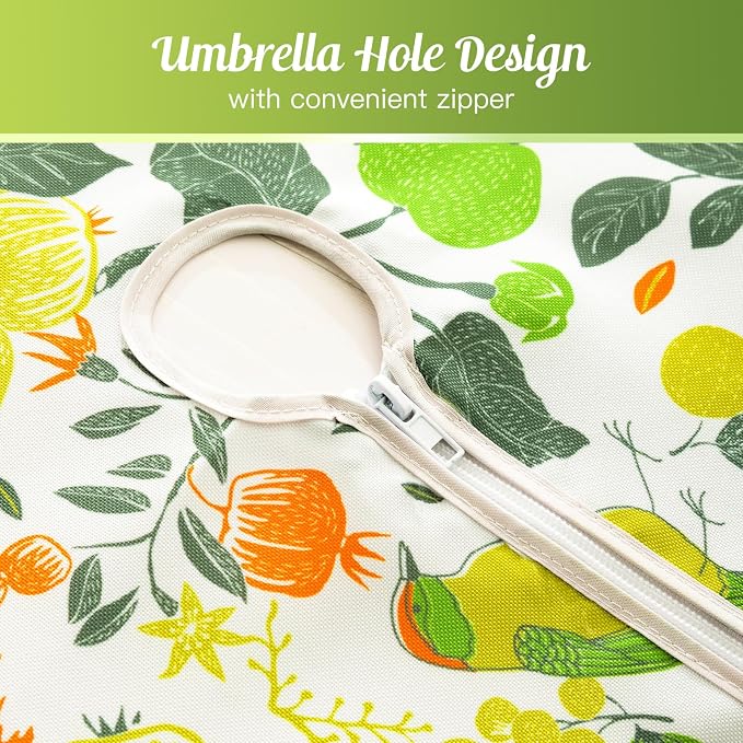 UMINEUX 60" Outdoor Round Tablecloth with Umbrella Hole and Zipper | Waterproof Round Patio Table Cover for Picnic/BBQ/Garden, Pomegranate Blossom