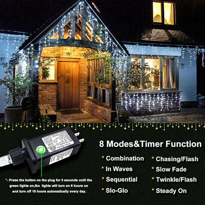 640 LED Icicle Lights for Outside, 66FT White Christmas Lights Outdoor | Plug in 8 Modes Waterproof Icicle Christmas Lights with 120 Drops for Party Holiday Wedding Christmas Decoration