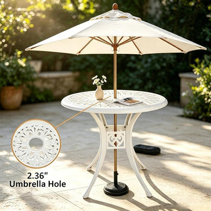 30.31" Outdoor Patio Dining Table, Cast Aluminum Bistro Table, Patio Furniture Set with 2.36" Umbrella Hole for Balcony Lawn Garden Backyard
