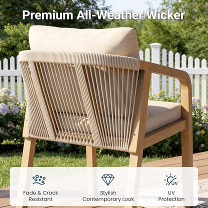 Wisteria Lane 9 Pieces Acacia Wood Outdoor Patio Table and Chairs Set for 8 | Modern Outdoor Dining Set with Umbrella Hole Table, Patio Table Set with Cushion for Backyard Deck Garden Porch