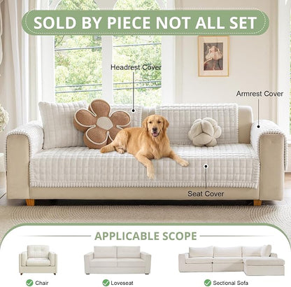 OstepDecor Couch Cover for Dogs, Washable Non Slip Sofa Cover for Pets | Soft Couch Covers for Sofa, Loveseat and Sectional, Furniture Protector Against Pet Hair & Dirt (35.4" x 63", Off White)