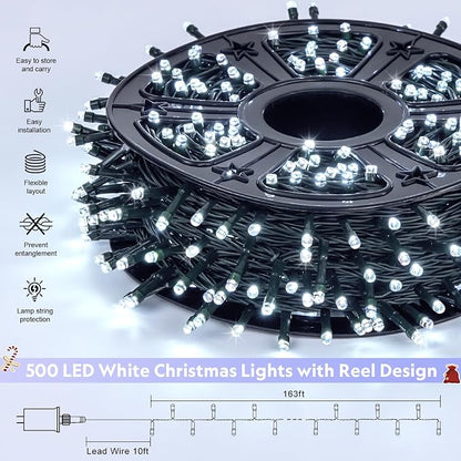 JMEXSUSS 500 LED White Christmas Lights, 173ft String Lights Plug in | 8 Modes, Remote Control, Waterproof White Christmas Tree Lights for Classroom Dorm Tree House Wedding Party Xmas Decorations