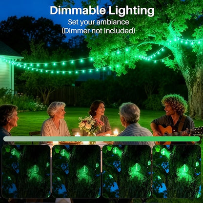 25 FT Green Outdoor String Lights G40 Globe Shatterproof Patio Lights,13 Plastic Edison Bulbs(1 Spare) IP65 Waterproof Dimmable LED Bulbs for Backyard Porch Balcony Party Decor, E12 Base
