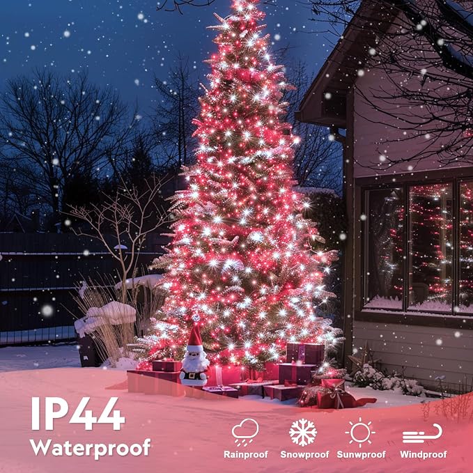 JMEXSUSS 400 LED Red and White Christmas Lights Outdoor with Remote | 132Ft Classroom Lights Indoor for Bedroom Plug in, 8 Modes Christmas Tree Light for Room Party Holiday Xmas Decorations
