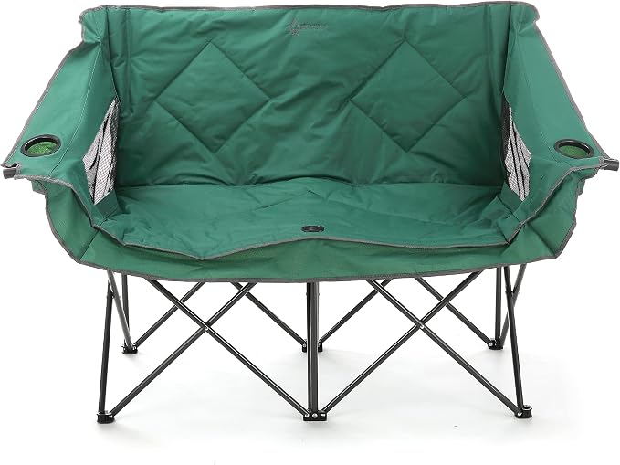 ARROWHEAD OUTDOOR Portable Folding Double Duo Camping Chair Loveseat | 2 Cup & Wine Glass Holder, Carrying Bag, Supports up to 500lbs, Beach, Tailgating, Fishing, Patio, Hunting, Backyard, Picnic