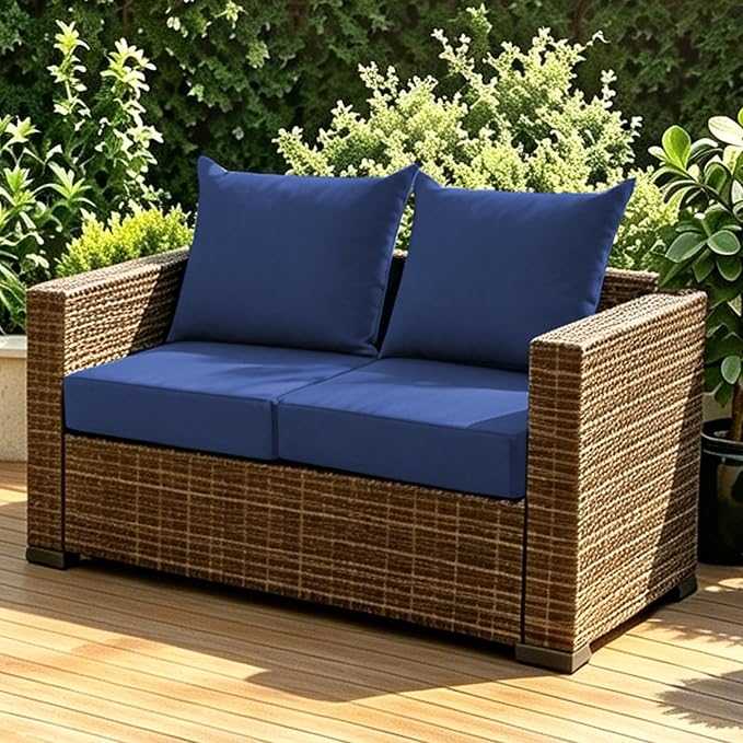 Patio Cushions for Outdoor Furniture, 24x24 Outdoor Couch Cushions, Waterproof & Fade-Resistant Patio Chair Cushions with Removable Cover, Replacement Outdoor Deep Seat Cushion, Navy Blue (Set of 2)
