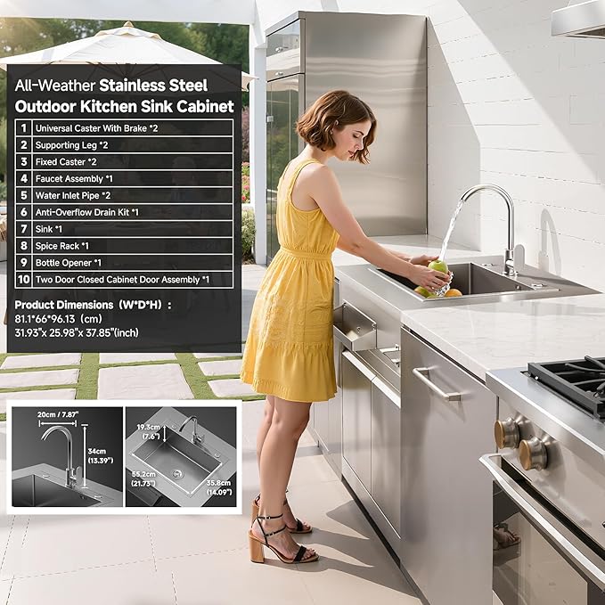 BODEGA Stainless Steel Outdoor Drawer Cabinets for 30 Inch Outdoor Kitchen Propane Gas Grill with 2 Drawers and Propane Tank Storage, Commercial Sinks Cabinet and outdoor refrigerator cabinet Combo.
