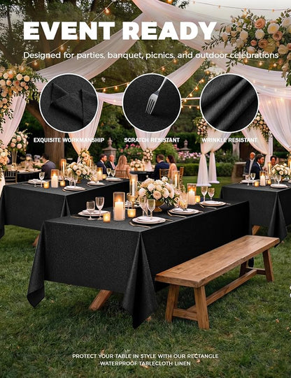 Decorelia Black Tablecloths for Rectangular 6 Ft Table-4 Pack, Washable Polyester Rustic Faux Linen Rectangle Cloth Table Cloth Cover for Wedding,Outdoor,Events,Party,Banquet, Dining, 60x84 Inch