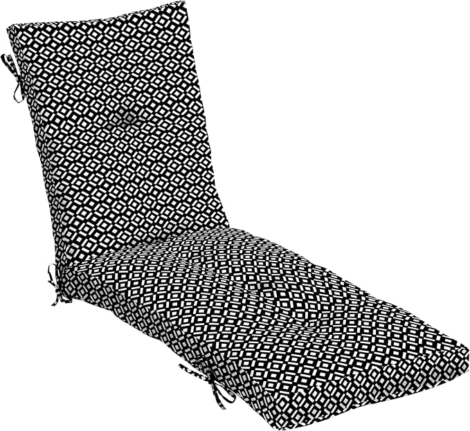 Arden Outdoor Tufted Chaise Cushion, 22x76, Black Demi Tile | Plush Comfort, Modern Tuft, Lounge Cushion, Rain-Proof, Fade Resistant, Mold and Mildew Resistant
