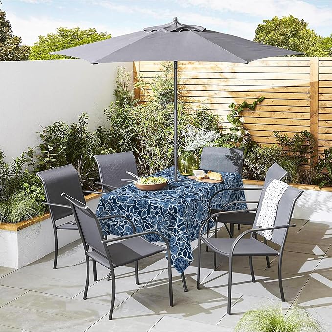 Outdoor Rectangle Tablecloth, 60×84 Inch Water Repellent Picnic Table Cover with Umbrella Hole Zipper for Patio Family Meal, Flower Navy