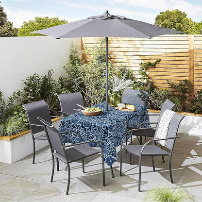Outdoor Rectangle Tablecloth, 60×84 Inch Water Repellent Picnic Table Cover with Umbrella Hole Zipper for Patio Family Meal, Flower Navy
