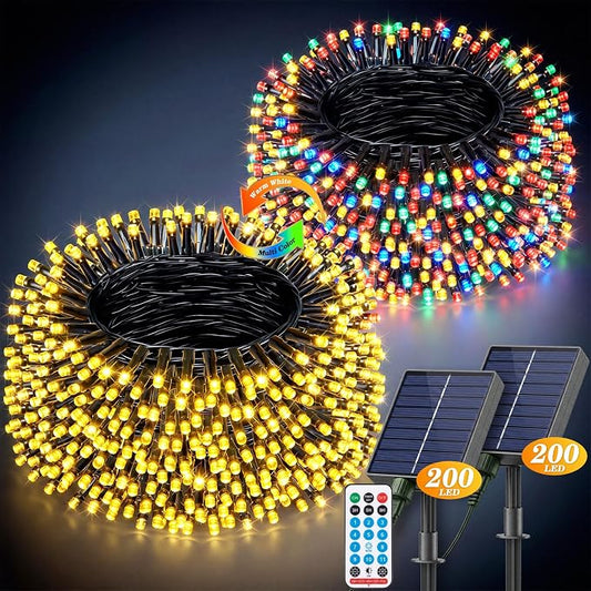 LitHome 2 Pack Solar String Lights Outdoor with Remote, Total 400LED 132FT Solar Christmas Lights Outside Waterproof, 8 Modes String Light for Xmas Patio Garden Yard Tree Decor,Warm White & Multicolor