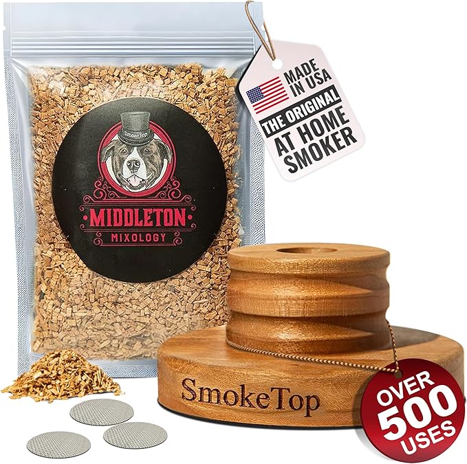 SmokeTop® Cocktail & Food Smoker Kit - Whiskey & Bourbon Drink Smoker for Old Fashioned, Cocktails, Cheese & Meat Smoking with 2oz Wood Chip Sample Pack – by Middleton Mixology