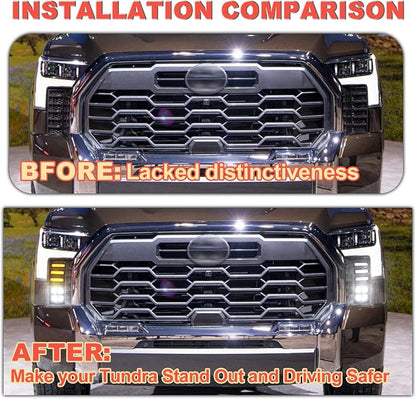 White Led Fog light DRL and Front Grille Lights Fit For Toyota Tundra 2022-2025 Bundle,Grille Led lights Only Fits Platinum,1794 Edition-Switchback DRL with Amber Turn Signal &Vehicle-Specific Lamp